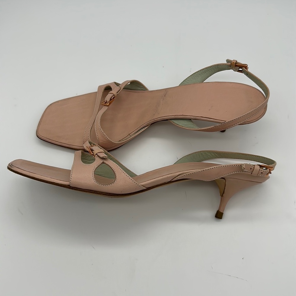 Blush Pink Sigerson Morrison Open- Toe Kitten Heel Slingback Rose Gold Detail-9